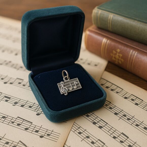 Wells Sterling Jewelry - Vintage Wells Sterling Music Pendant – Treble Clef & Notes – Silver – 5/8” x 1/2